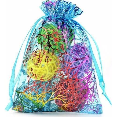 100pcs 12x9cm Blue Organza Jewelry bags, Candy Pouch Chocolate Pouch Party Wedding Favor Gift Bag