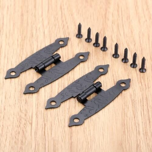 2 Pcs 65*33mm Black Antique Cabinet Door Luggage Hinges Jewelry Gift Boxes Vintage Old H Hinges Furniture Decoration with Screws