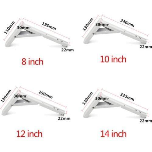 2pcs/set 8-14 inch White Paint Steel Spring Design Wall Mounted Folding Shelf Brackets Screws High 11-13cm Folded Up Less Space