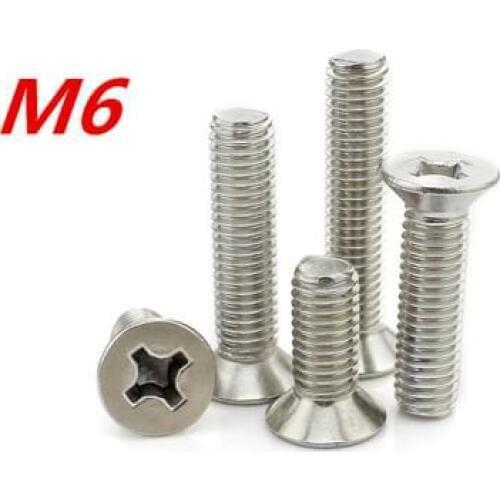 200pcs/Lot Metric M6*8/10/12/14/16/20/22-50mm 304 Stainless Steel Cross Flat Head Countersunk Head Screw Bolts Free Shipping