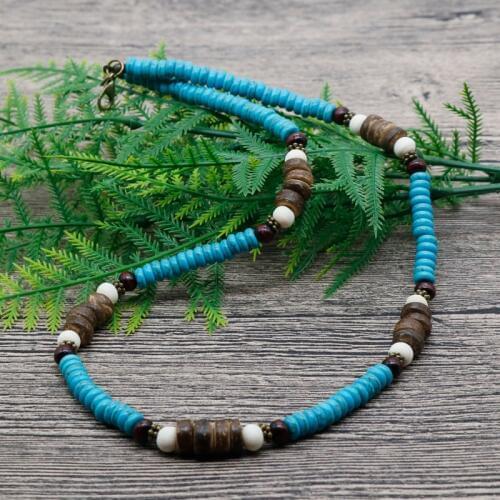 2018 Men Beaded Tribal Choker Necklace Boho Jewelry Blue Howlite Surfer Necklace For Men Best Friend Gift AU-04