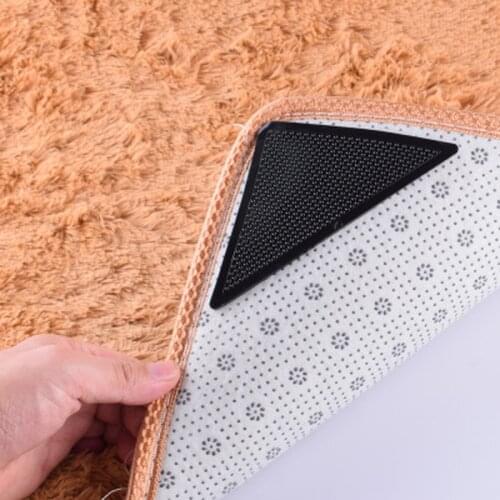4pcs Carpet Gripper Mat Fastener Silicone Tape Self Adhesive Rugs Stickers Bath Accessories Household Tool Reusable Anti Slip