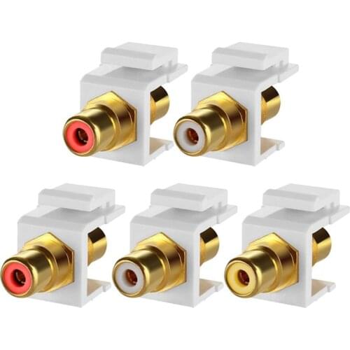5-Pack RCA Keystone Jack Insert Connector Socket Female Snap in Adapter Port Gold Plated Inline Coupler for Wall Plate