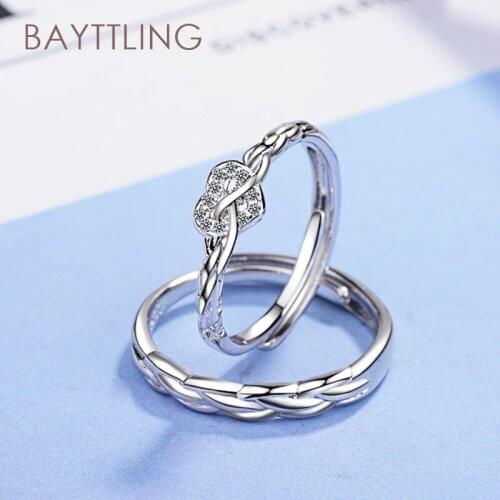 BAYTTLING 925 Sterling Silver Exquisite Braided Heart Open Ring For Woman Man Fashion Wedding Couple Ring Jewelry