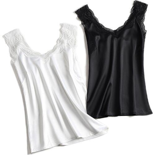 2020 Womens Summer Tops Blusa Satin White V Neck Halter Shirt Plus Size Sleeveless Lace Tank Tops Casual Women Silk Top 4XL