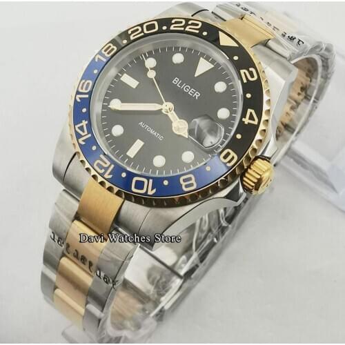 New 40mm Bliger/Sterile Top luxury Mens Watches Sapphire Glass Gold Case 24 Jewels Japan NH35 Automatic Movement Male WristWatch