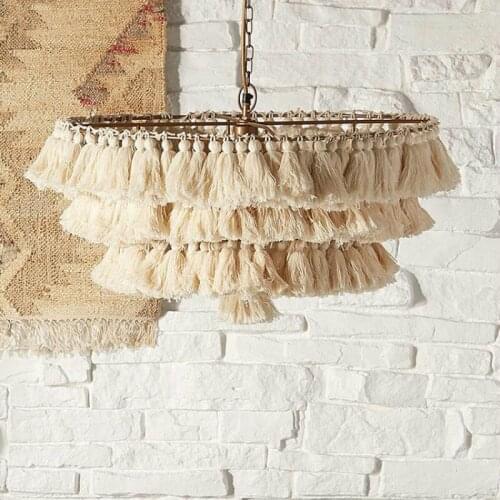 Designer decorative chandelier Cotton tassel Bohemian style chandeliers chain Pendent E27/LED living room art lighting
