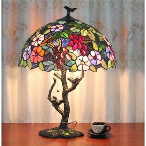 16 inch European Tiffany grape table lamp stained glass bedroom study room coffee room bar decoration lamp