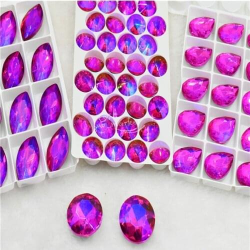 Fuchsia AB jewelry stones crystals for crafts glass pointback teardrop round beads for jewels making