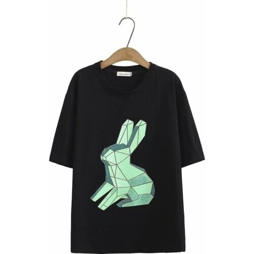 Plus size Hot diamond printing cotton women T-shirt 2021 fashion summer t shirt short sleeve O Neck ladies tee shirt femme