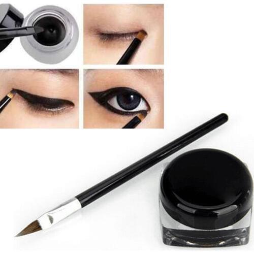 HOT Waterproof Eye Liner Eyeliner Gel Makeup Cosmetic & Brush Black ONE SET