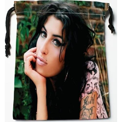 Custom Amy Winehouse Drawstring Bags Wedding Party Christmas Gift Pouches Packing 18x22cm Satin Fabric Storage Bag 12.2