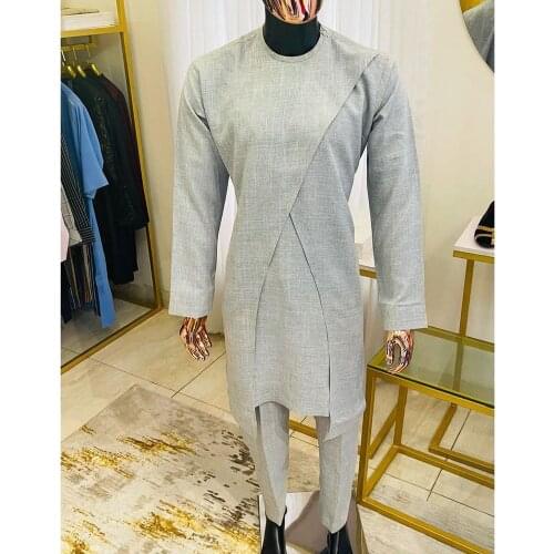 Dashiki Men Set African Long Sleeve Shirt Pant Two Piece Suit Traditional Slim Fit Outfits Bazin Riche af2116008