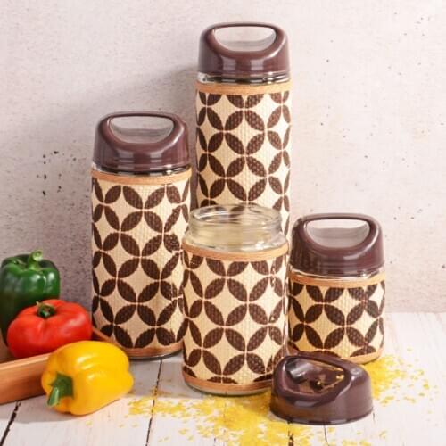 Brown Wicker Coated 4'lü Jar Set