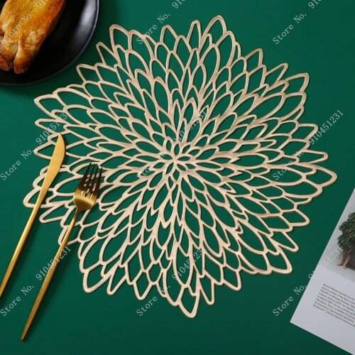 Table Mat Hibiscus Flower Bronzing PVC Placemat Hollow Insulation Coaster Pads Table Bowl Home Christmas Decor Heat Resistant
