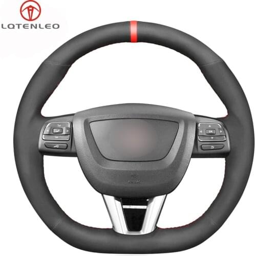 LQTENLEO Black Suede Car Steering Wheel Cover For Seat Leon Altea Leon Cupra 2008-2012 Toledo 2012-2014 Alhambra 2010-2015