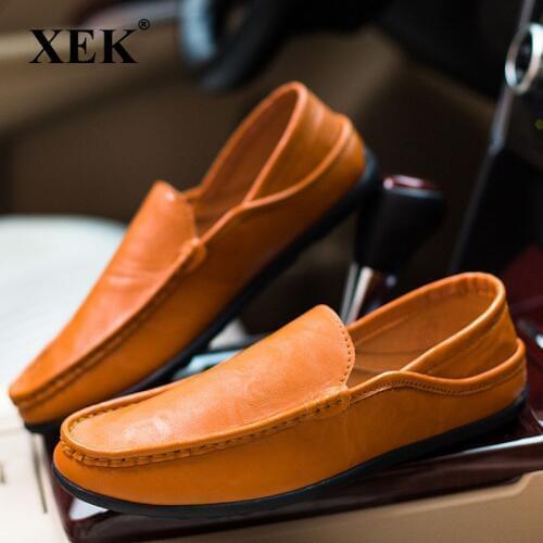 XEK Pu Mens Moccasin Shoes Black Men Flats Breathable Casual Italian Loafers Comfortable Plus Size Driving Shoes ZLL351