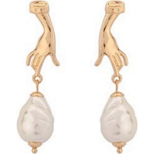 New Golden Wealth Palm Finger Dangle Thread Imitation Pearl Charm Trendy Earrings Brincos Bijoux Trendy boucle d'oreille