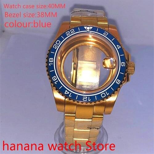Suitable for NH35 36 Mingzhu2813 Miyata self-winding 40mm transparent back gold box series, with rotating bezel blue