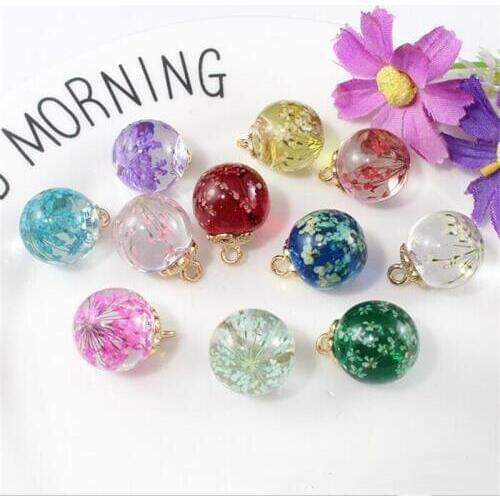 20pcs/lot Dry Flower 16MM Glass Ball Pendants & Charms For DIY Fashion Earrings Necklace accessories jewelry making material