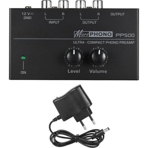 PP500 Phono Preamp Preamplifier with Level Volume Controls RCA Input Output 1/4" TRS Output Interfaces for LP Vinyl Turntable
