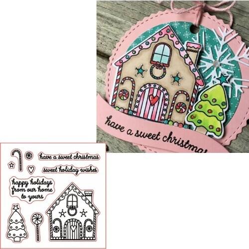 Candy House Wishes You A Sweet Holiday Clear Transparents Silicone Stamps Sugar House+Phrases For DIY Scrapbooking Card Making