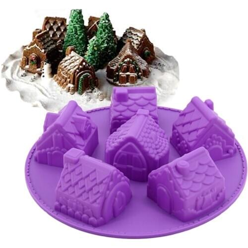 Christmas Gingerbread House Cake Mold Decorating Xmas Silicone Mold Chocolate For Houses Baking Tools 3D Cookie Bakeware Mould