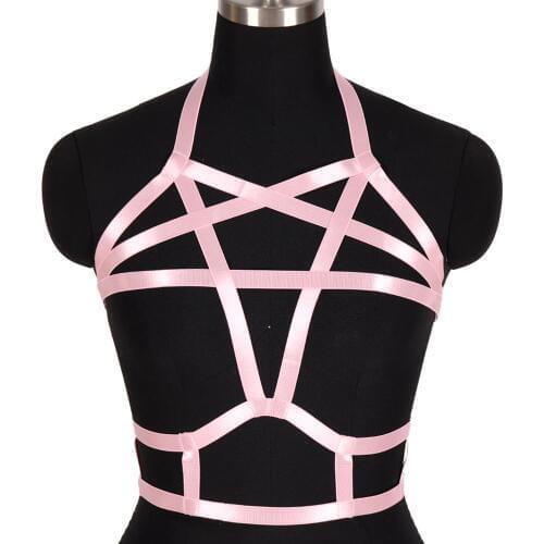 Pink Bra Harness Belt Pentagram Goth Crop Top Cage Waist Strappy Bustier Plus Size Party Pole Dance Bondage Sexy Lingerie Women