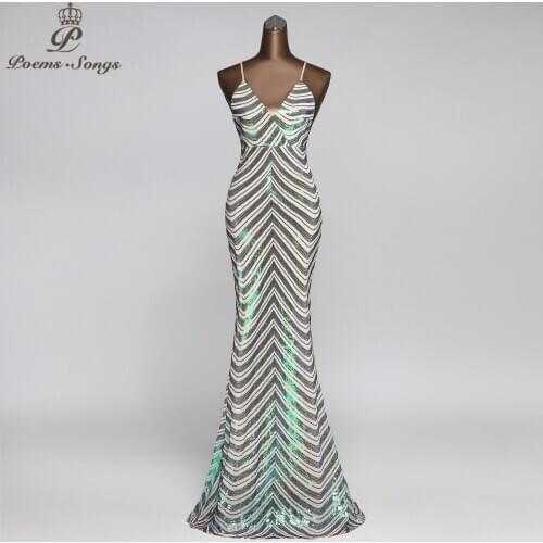 Sexy sequined Evening dress shiny vestido de festa Candy color robe de soirée party dress with crossed strap evening gown
