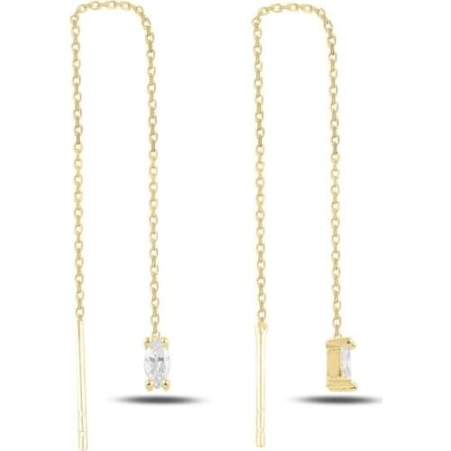 Silver 925 Sterling Oval Zircon Stone Japanese Earrings