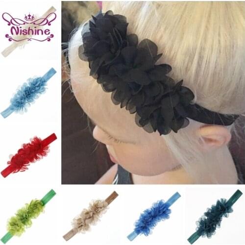 Boutique Chiffon Flower Baby Girls Headband Solid Color Elastic Hairband Kids Headwear Princess Hair Accessories Birthday Gifts