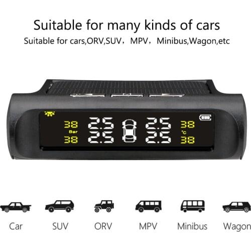 Solar Tire Pressure Digital LCD Display Vehicle TPMS Tire Pressure Monitoring System Vehicle Safety Alarm System External Sensor