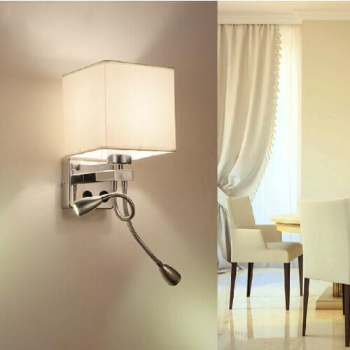 Modern brief mirror bedside wall lamps 1w led reading light lamp plumbing hose rocker arm Reading wall lighting fabric lampshade