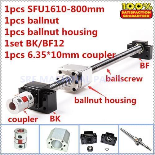 Rolled Ballscrew 1610 sets:1pcs SFU1610 L=800mm with ballnut +1pcs ballnut housing+1set BK/BF12 end support+1pcs shaft coupler