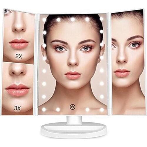 LED Mirror Makeup with LED Light and Holder Vanity Mirror Cosmetic Bath 10X Magnifying Table Desktop Folding Adjustable 4 Panels