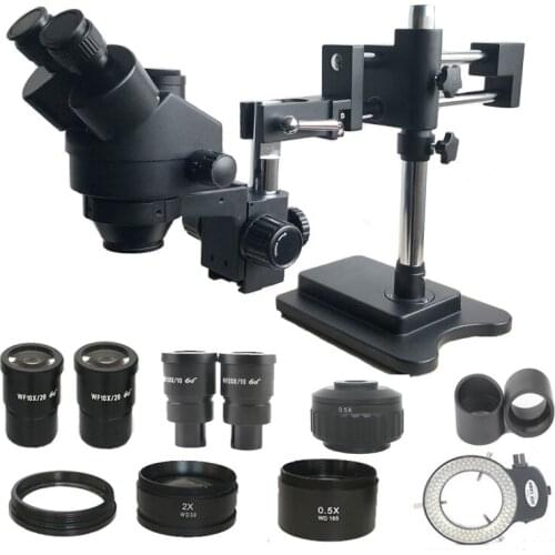 3.5X-180X Simul-focal Double arm Trinocular Stereo Microscope Soldering Led lights 0.5X adapter cellphone pcb jewelry repair