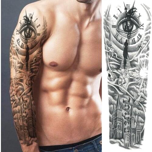 Waterproof Temporary Tattoo Sticker eye clock bird Pagoda full arm large size fake tatto flash tatoo sleeve tattoo for men women