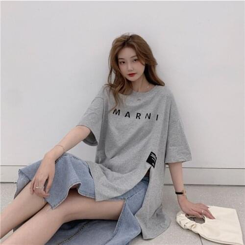 2021 Letter Printing Loose Leisure All-Matching Tee Shirt Femme Harajuku Summer Top Korean Clothes Tshirt Women Vogue Casual