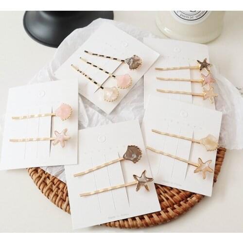 Korean 2019 Spring New Sweet Shell Starfish Acrylic Metal Hair Clips For Women Fashion Hair Accessories Girls Barrettes Gifts