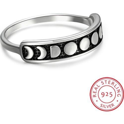 Unique Style Female Half Full Moon Phase Ring 100% Real 925 Sterling Silver Engagement Ring Vintage Wedding Rings For Women