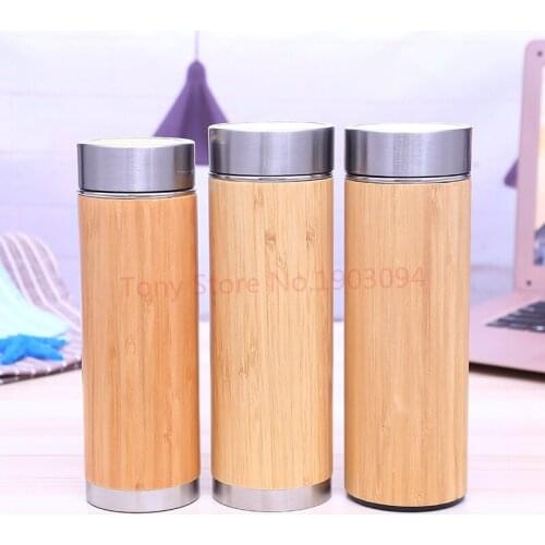 10pcs Bamboo Stainless Steel Water Bottle Vacuum Insulated Coffee Travel Vacuum Cup With Tea Infuser Strainer Wooden Bottle