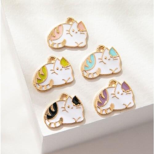 10Pcs Cartoon Enamel Cute Cat Heart Pendant Charm Metal Charm For DIY Making Bracelet Earrings Necklace Jewelry Accessories