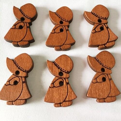 100pcs Vintage Handmade Wood Buttons Girl Shape Sewing Accessories 2 Hole Buttons DIY Clothing Supplies