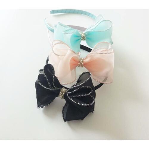 12pcs Princess Peach Pink Gauze Glitter Silver Rim 3 Layers Bows Hairbands Vintage Royal Kid Headband Noble for Girl Party Head