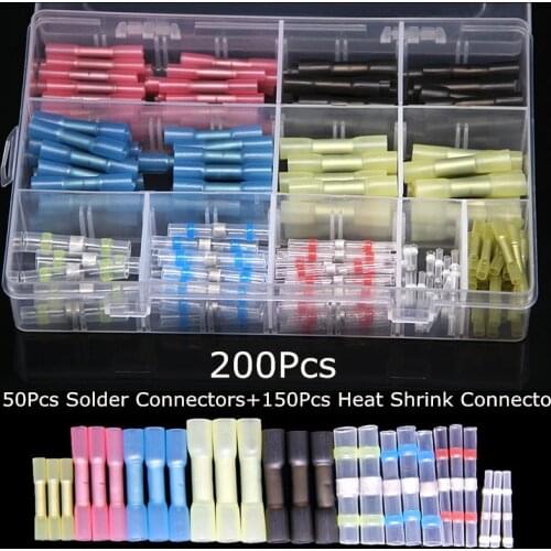 200PCS Butt Splice Sleeve Heat Shrink Copper Wire Connectors Terminals 22-12AWG terminals for wire butt splice soldering kit