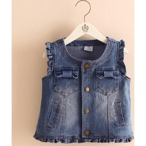 2018 Denim Girls Vests Baby Vest Kids Clothes Childrens Clothing Girl Sleeveless Bow Cute Child Outerwear&Coats