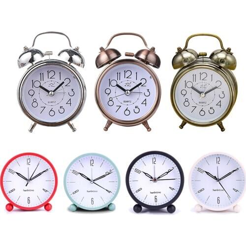 4 inch Round Desktop Clock Silent Mute Luminous Digital Alarm Clock with Night Light Metal Table Clock Home Bedroom Decor