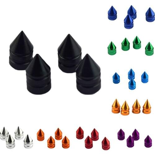 4 Pieces Aluminum Motorcycle Car Auto Bike Spike Shape Dustproof Tire Wheel Stem Valve Caps 9 Colors