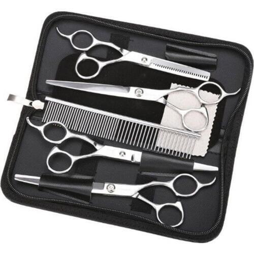 6PCS/Set Professional Salon Barber Scissors Thinning Shears Hairdressing Haircut Tool Kit with Comb for Pet Grooming Styling