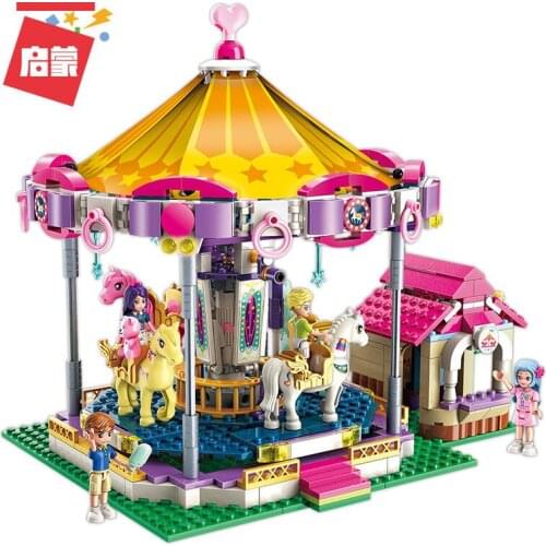 646PCS Enlightenment 2016 Dream Carousel Colorful Holiday Town Girl Assembling Building Blocks Princess Toys Gifts